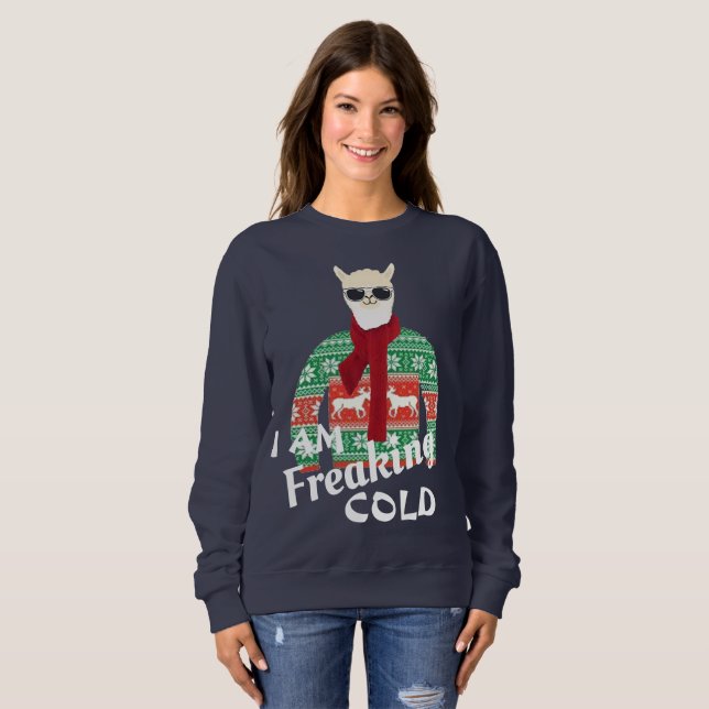 im freaking cold Cool llama Ugly christmas sweater (Front Full)