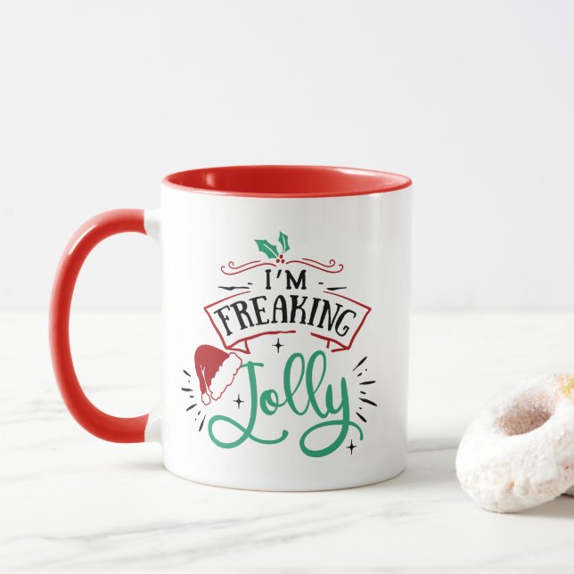 I'm Freaking Jolly | Funny Festive Christmas Snark Mug (With Donut)