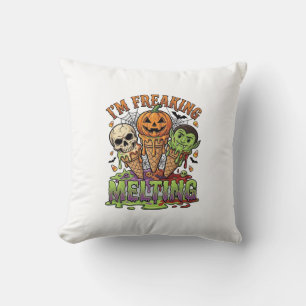 Im Freaking Melting Halloween Ice Cream Skull Pump Throw Pillow