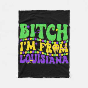 I'm From Louisiana Mardi Gras Fleur De Lis Fat Tue Fleece Blanket
