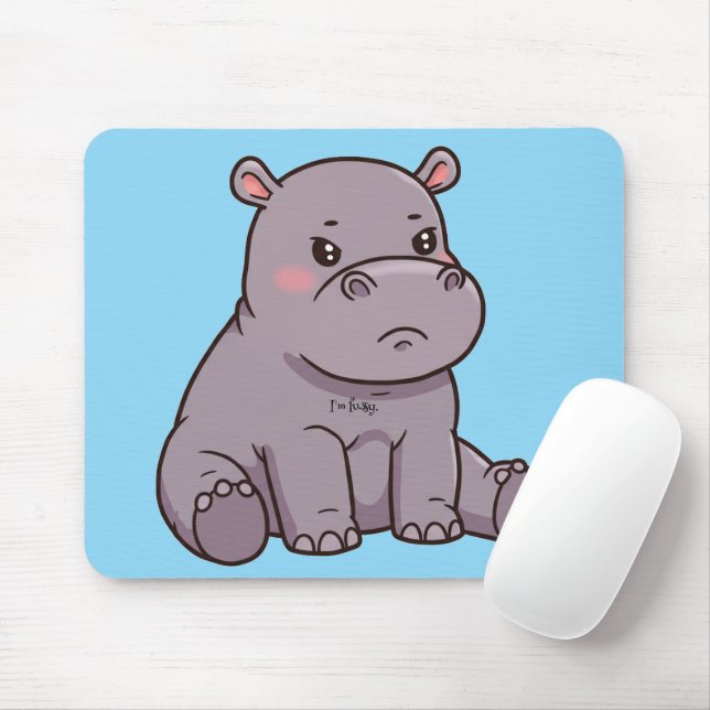 "I'm fussy." Cartoon, Cute Pouting Hippo Mouse Pad (With Mouse)