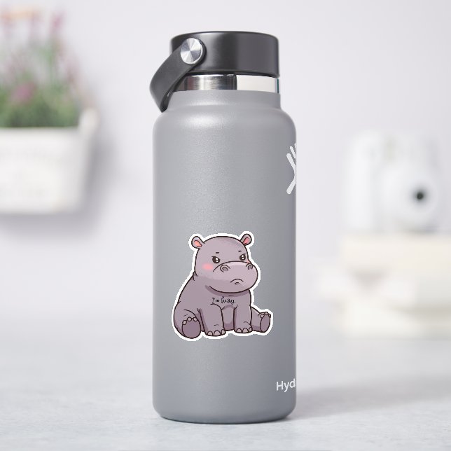 "I'm fussy." Cartoon, Cute Pouting Hippo Sticker (HydroFlask)