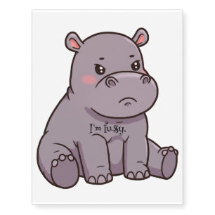 "I'm fussy." Cute, Cartoon Hippo, Pouting Temporary Tattoos