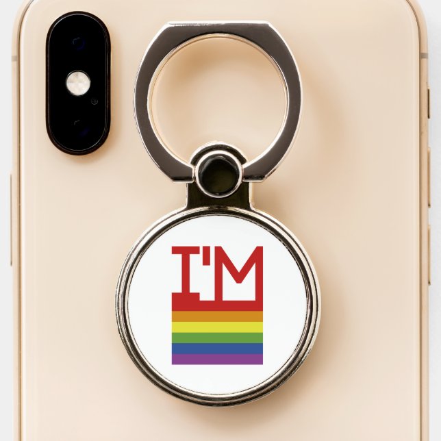 I'm Gay | Rainbow Flag Phone Ring Stand (Close Up)