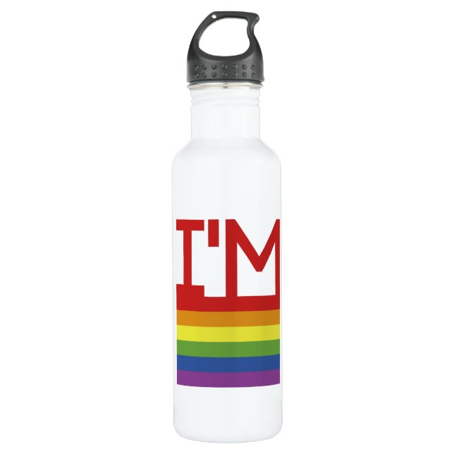 I'm Gay | Rainbow Flag Stainless Steel Water Bottle (Front)