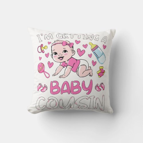 Im Getting A Baby Cousin Girl Gender Reveal Throw Pillow
