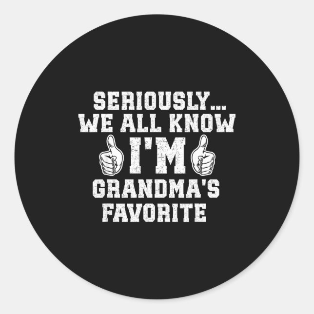 I'm Grandma's Favorite Grandson Granddaughter Humo Classic Round Sticker (Front)