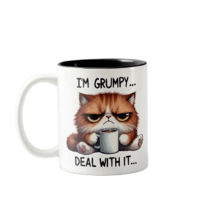 I'm Grumpy, Deal With It Cat Two-Tone Coffee Mug