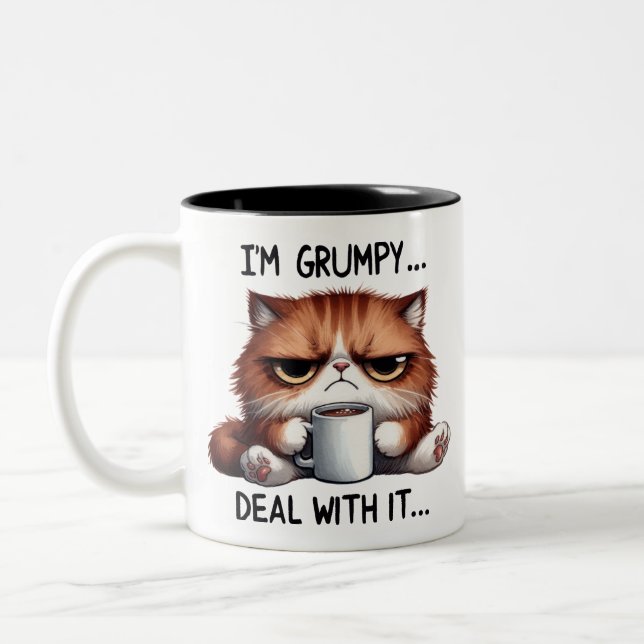 I'm Grumpy, Deal With It Cat Two-Tone Coffee Mug (Left)