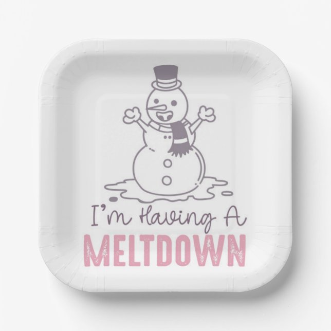 I'm Having a Meltdown - Funny Snowman Design Paper Plates (Front)