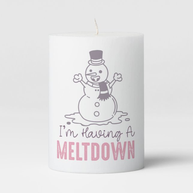 I'm Having a Meltdown - Funny Snowman Design Pillar Candle (Front)
