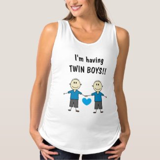 I'm having TWIN BOYS Adorable Stick Figure Boys Maternity Tank Top