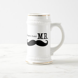 I'm Her Mr Groom Retro Groovy Handlebar Moustache  Beer Stein