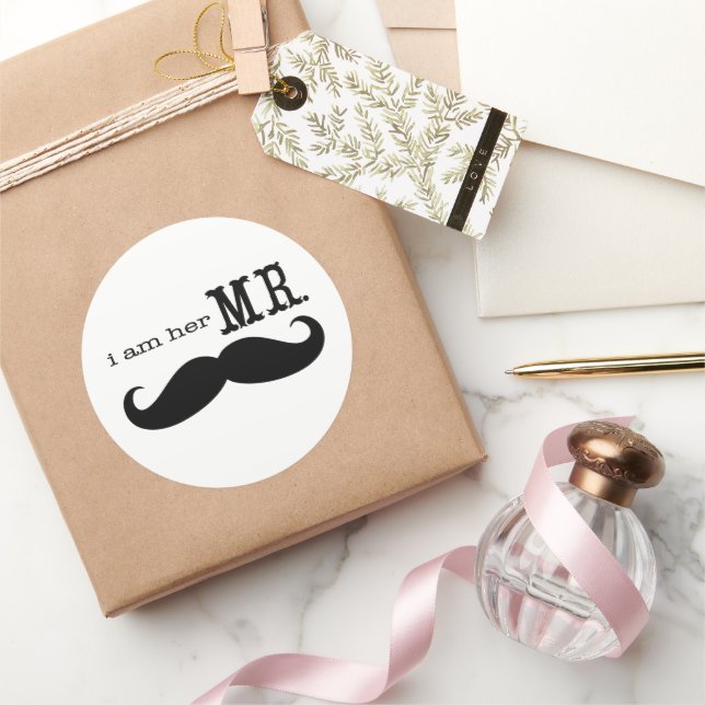 I'm Her Mr. Mustache Groom Classic Round Sticker (Gifting)