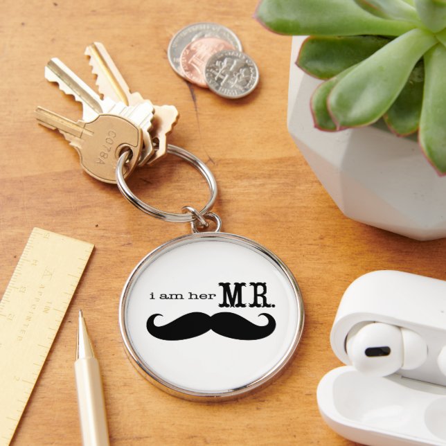 I'm Her Mr. Mustache Grooms Gifts Keychain (Desk)