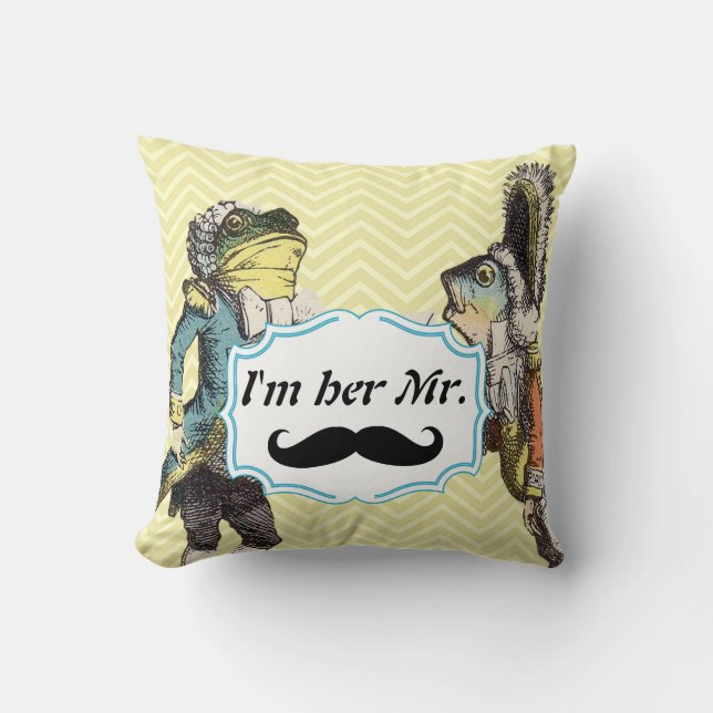 I'm Her Mr. Mustard Yellow Mustache Floral Pillow (Front)