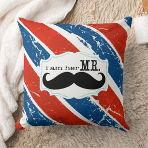 I'm Her Mr. Vintage Red White Blue Mustache Throw Pillow