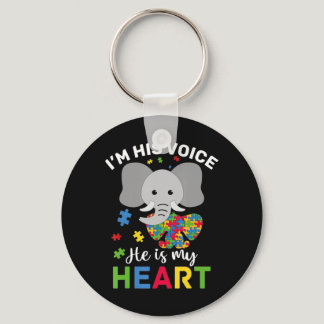 I'm Her Voice He Is My Heart Autism Mom Autism Awa Keychain