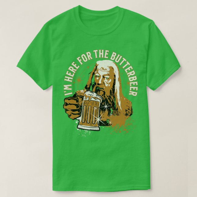 Im Here for the Butterbeer Beer Drinking Wizard T-Shirt (Design Front)