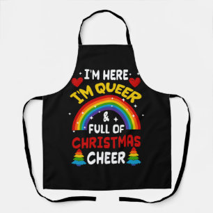 Im Here Im Queer Christmas LGBTQ Gay Pride Rainbow Apron