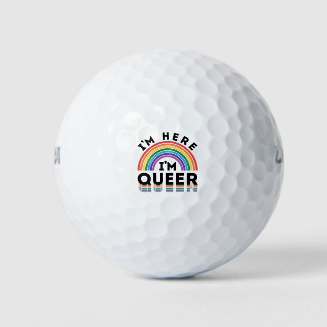 I'm Here I'm Queer Gay Pride Month Rainbow Golf Balls (Front)