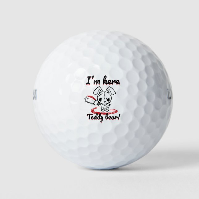 I'm Here Teddy Bear Grumpy Voodoo Bunny Golf Balls (Front)