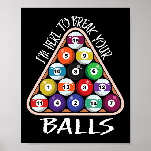Im Here To Break Your Funny Billiard Player Saying Poster (Front)