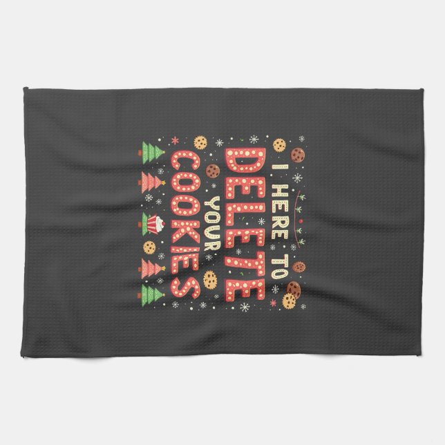 I'm Here to Delete Your Cookies Ugly Xmas Sweater  Kitchen Towel (Horizontal)