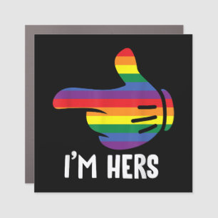 I'm Hers Rainbow Lesbian Couple Funny LGBT Pride M Car Magnet