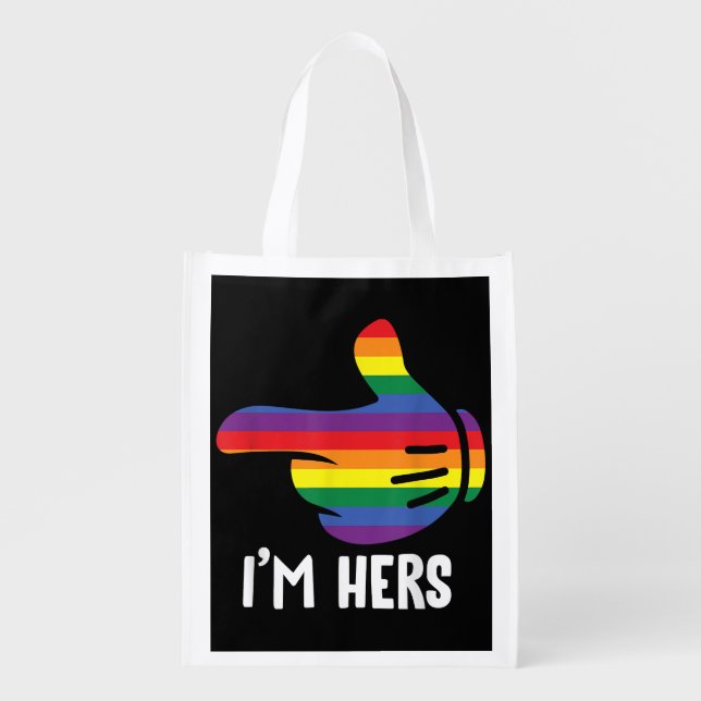 I'm Hers Rainbow Lesbian Couple Funny LGBT Pride M Grocery Bag (Front)