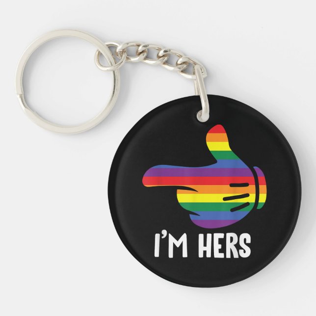 I'm Hers Rainbow Lesbian Couple Funny LGBT Pride M Keychain (Front)