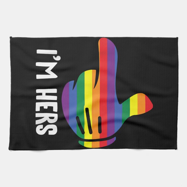 I'm Hers Rainbow Lesbian Couple Funny LGBT Pride M Kitchen Towel (Horizontal)