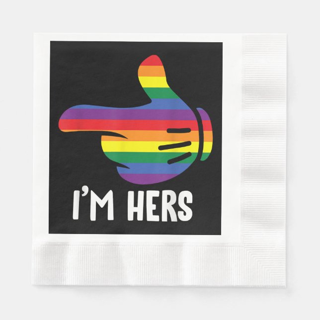 I'm Hers Rainbow Lesbian Couple Funny LGBT Pride M Napkins (Front)