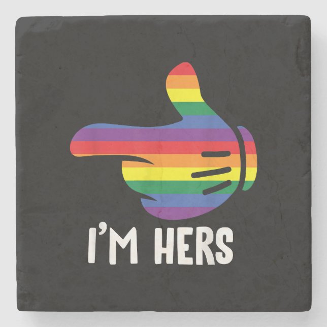 I'm Hers Rainbow Lesbian Couple Funny LGBT Pride M Stone Coaster (Front)