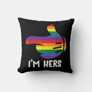 I'm Hers Rainbow Lesbian Couple Funny LGBT Pride M Throw Pillow