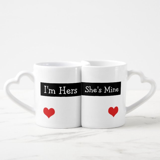 I'm Hers She's Mine Newly Wed Heart Wedding Coffee Mug Set (Front Nesting)