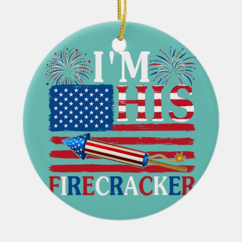 Im His Firecracker American Flag Fireworks Ceramic Ornament