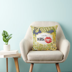 I'm his Mrs. Red Lips Lemon Zest Vintage Peacock Throw Pillow