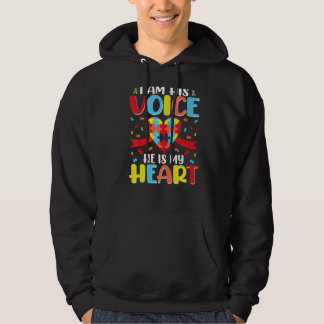 I'm His Voice He Is My Heart Autism Awareness Pare Hoodie