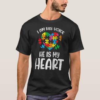 I'm His Voice He Is My Heart Autism Awareness Pare T-Shirt