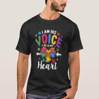 I'm His Voice He Is My Heart Autism Mom Autism Awa T-Shirt