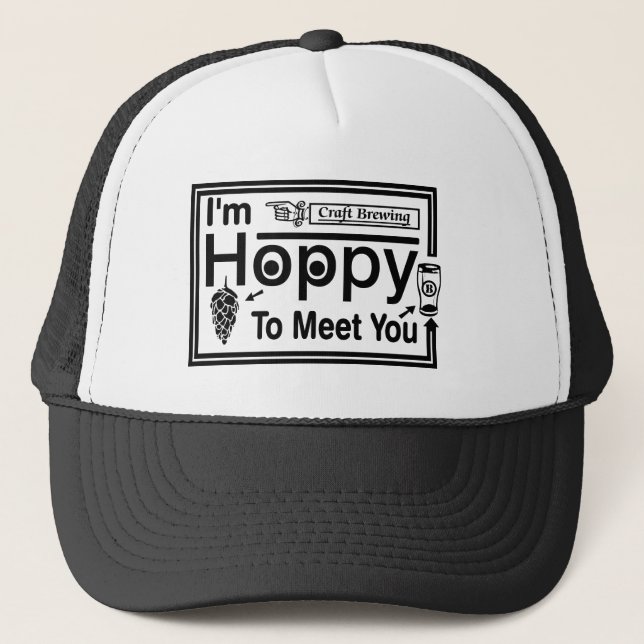 I'm Hoppy To Meet You Box Trucker Hat (Front)