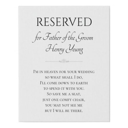 Im In Heaven Father of the Groom Wedding Memorial Faux Canvas Print