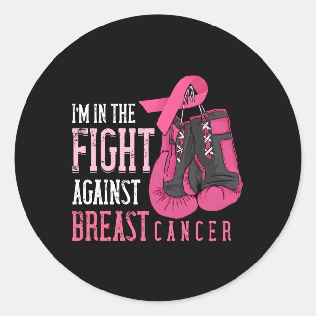 I'M In The Fight K Ribbon Gloves Breast Cancer Awa Classic Round Sticker (Front)