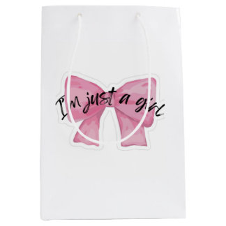 I'm Just A Girl Bow Gift Bag| Cute Coquette  Medium Gift Bag