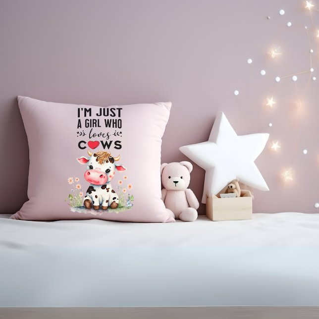  I'm Just A Girl Who Loves Cows 41cm x 41cm Throw Pillow (Creator Uploaded)