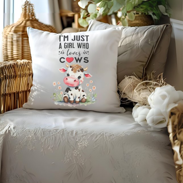  I'm Just A Girl Who Loves Cows 51cm x 51cm Throw Pillow (Creator Uploaded)