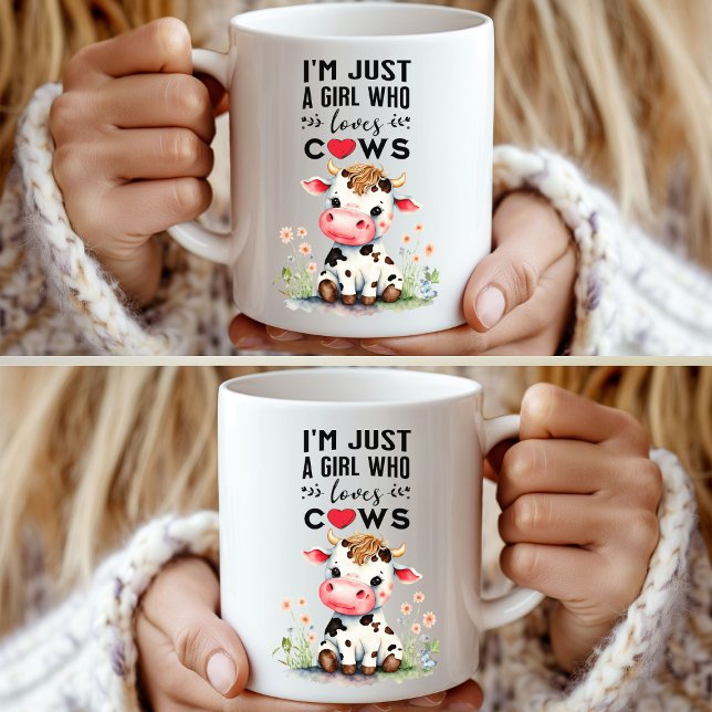  I'm Just A Girl Who Loves Cows Classic 325ml Coffee Mug (Display showing both sides of the 325ml mug.)