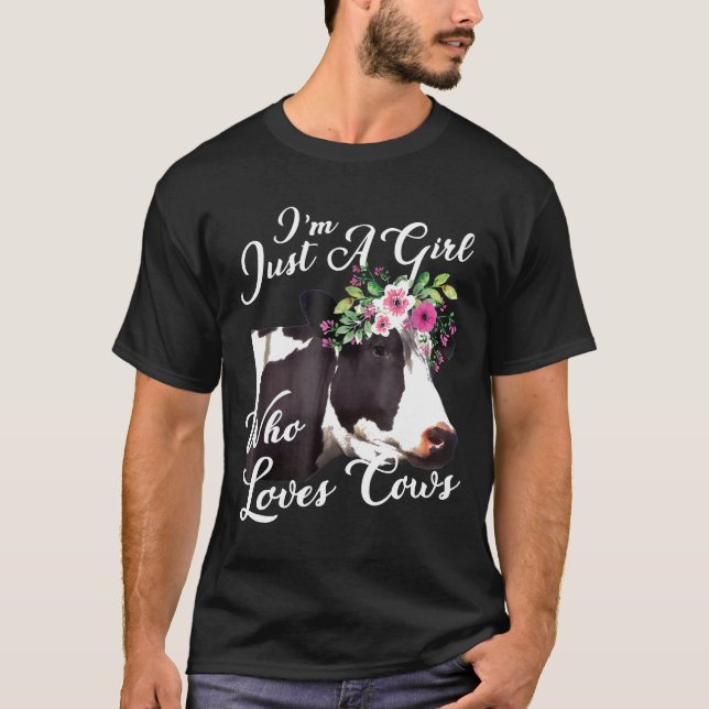 Im Just A Girl Who Loves Cows Floral Face T-Shirt (Front)