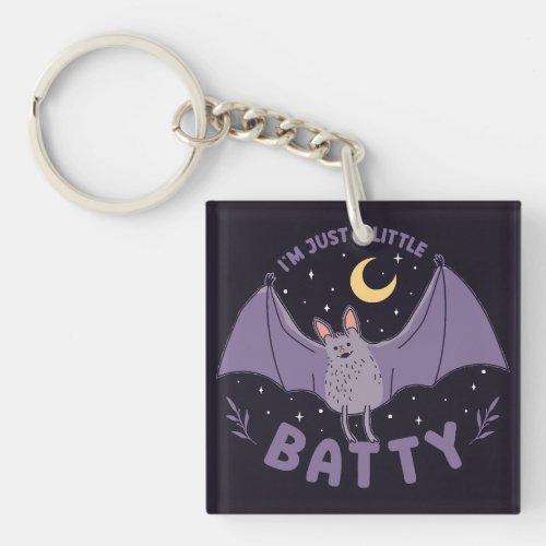 Im Just A Little Batty Funny Halloween Bat Pun Keychain